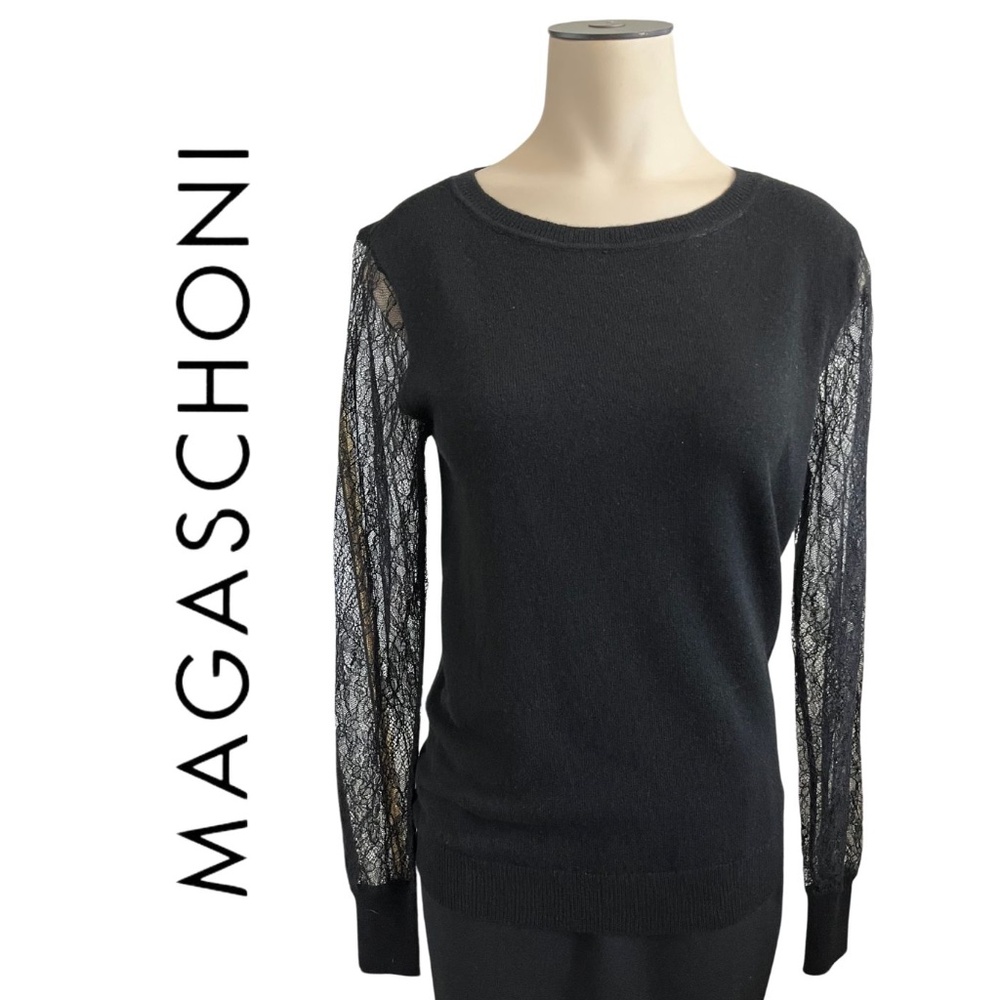 EUC Misses' Magaschoni Cashmere Black Lace Sleeve Sweater // Size S